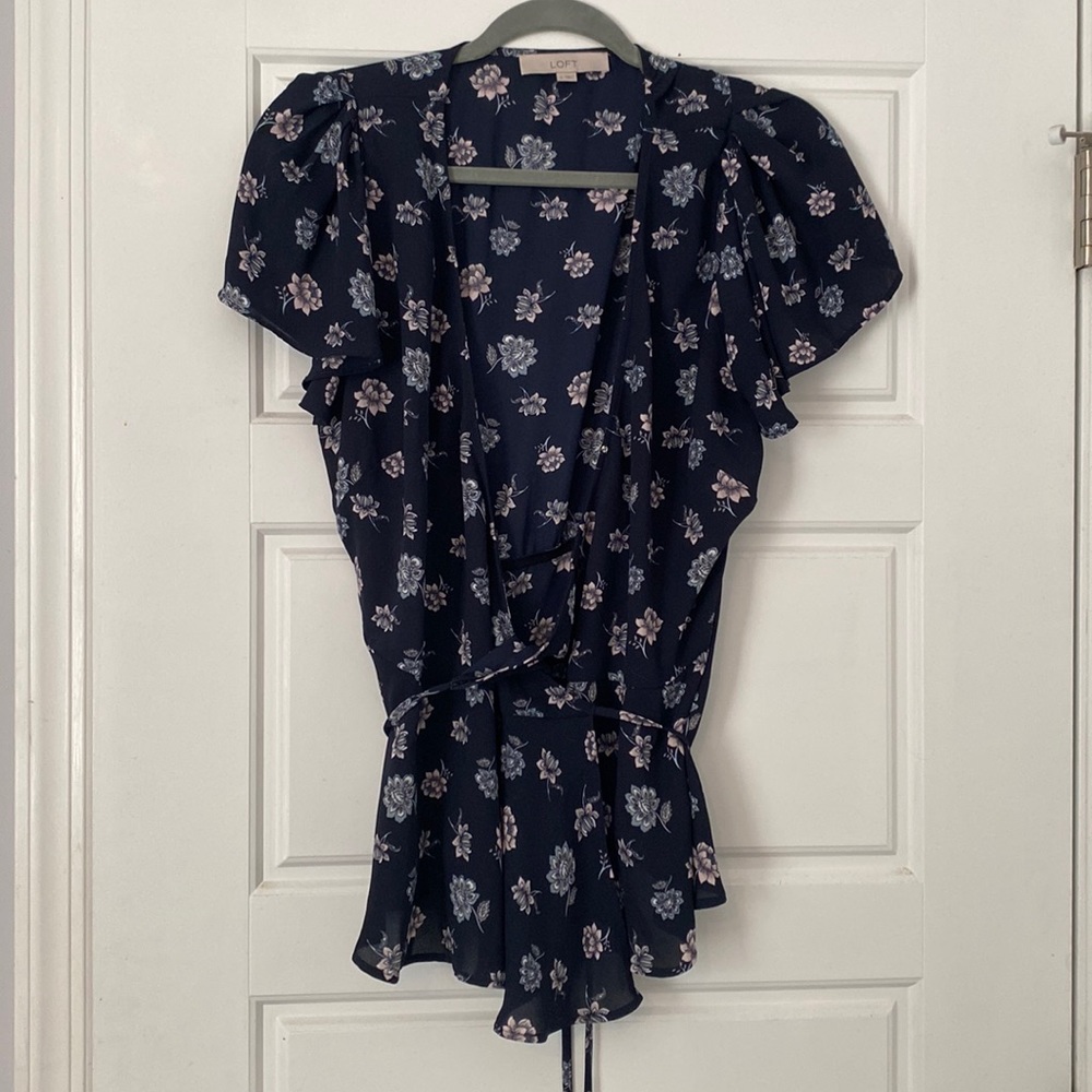 Floral Wrap Tie Blouse Loft Size Medium